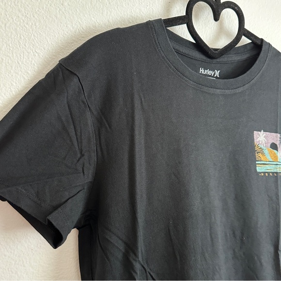 Hurley Black Tropical Golden Waves Sunset Palm Tree Graphic Tee Size XS - Picture 4 of 8